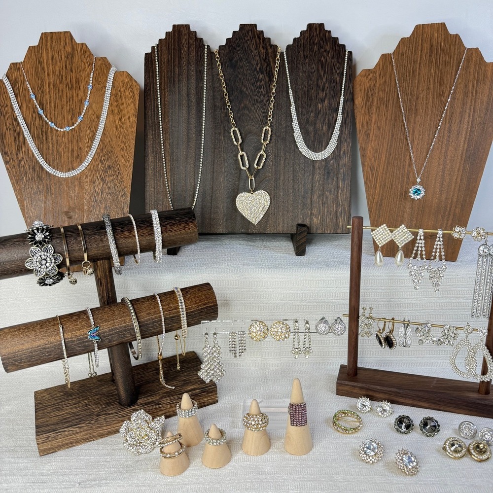 Rhinestone Jewelry Lot 43 Pieces Necklaces Bracelets Earrings Wearable Resell